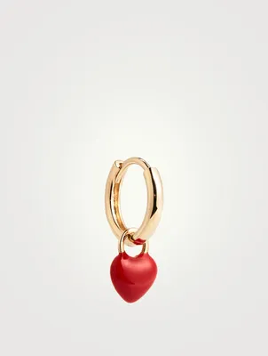 14K Gold Tiny Enamel Heart Huggie Earring