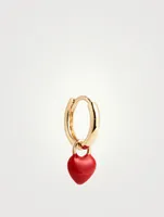 14K Gold Tiny Enamel Heart Huggie Earring