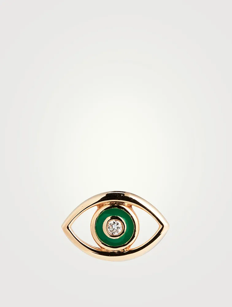 14K Gold Evil Eye Stud Earring With Diamonds