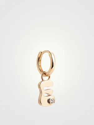 14K Gold Stellar Letter 'E' Huggie Earring With Diamonds