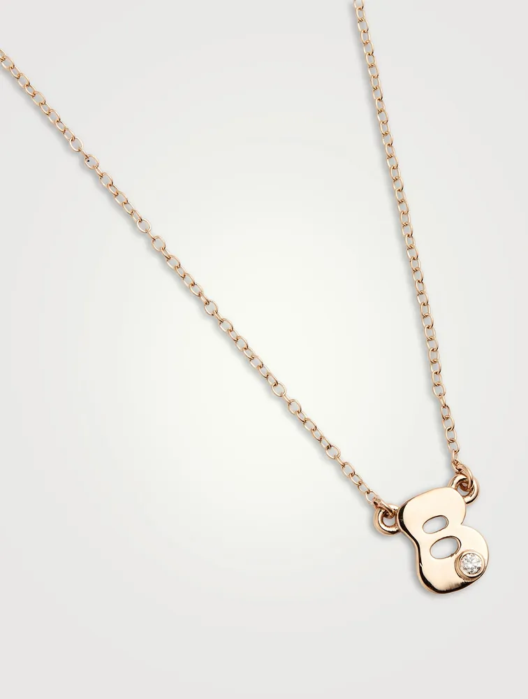 14K Gold Mini Stellar Letter 'B' Necklace With Diamonds