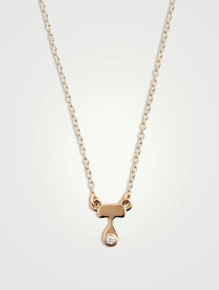 14K Gold Mini Stellar Letter 'T' Necklace With Diamonds