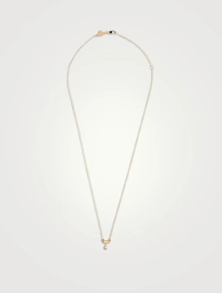 14K Gold Mini Stellar Letter 'T' Necklace With Diamonds