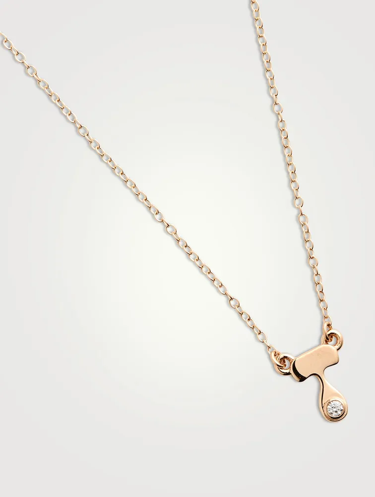 14K Gold Mini Stellar Letter 'T' Necklace With Diamonds