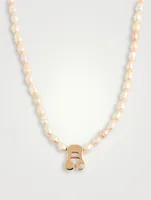 14K Gold Stellar Letter 'A' Pearl Necklace With Diamonds