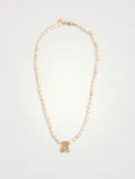 14K Gold Stellar Letter 'A' Pearl Necklace With Diamonds