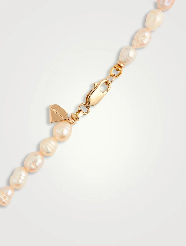 14K Gold Stellar Letter 'A' Pearl Necklace With Diamonds