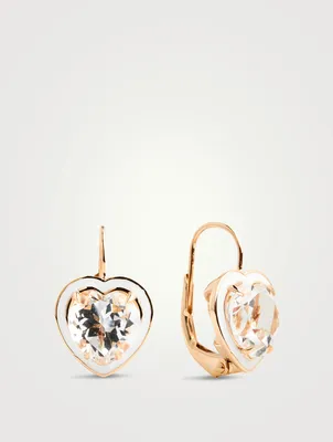 14K Gold Heart Cocktail Drop Earrings With White Topaz