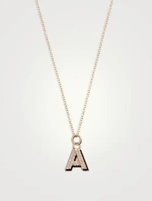 14K Gold Enamel Letter 'A' Shadow Necklace With Diamonds