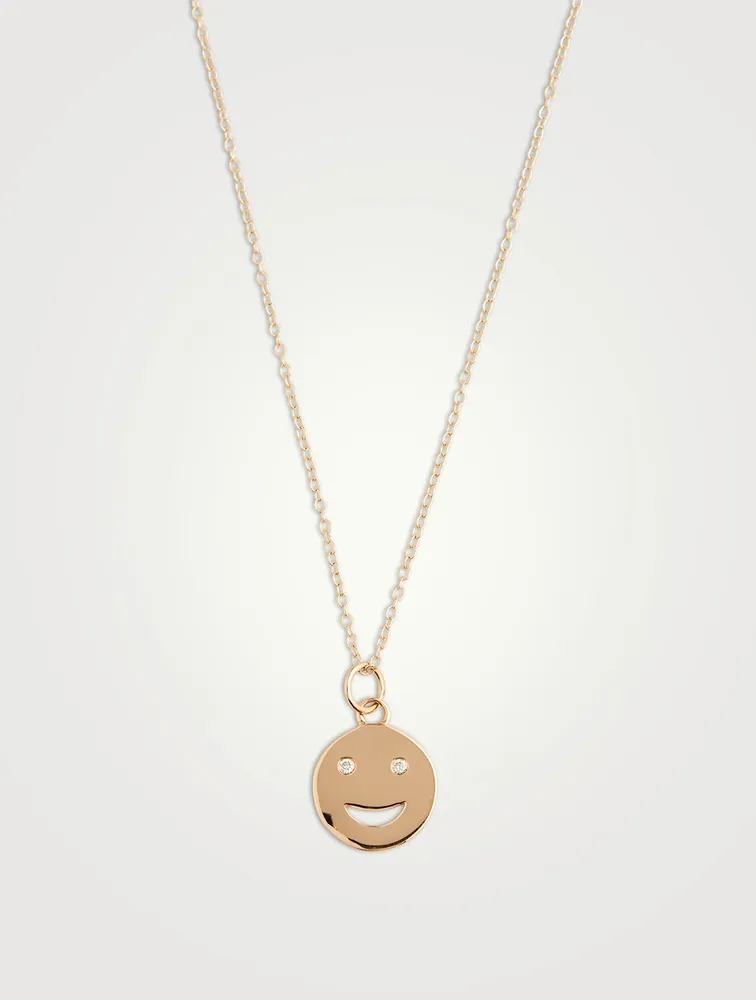 Medium 14K Gold Happy Face Necklace With Diamonds