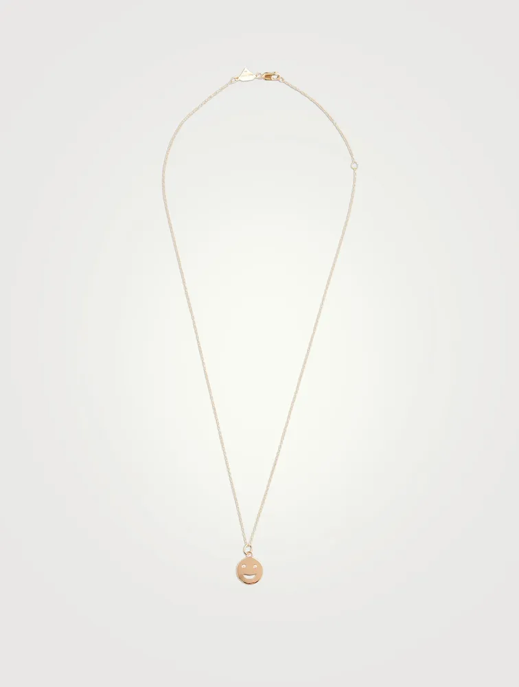 Medium 14K Gold Happy Face Necklace With Diamonds