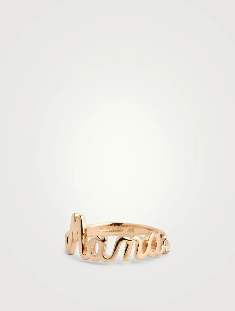 14K Gold Mama Ring With Diamond