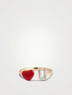 14K Gold Love U Ring With Diamonds