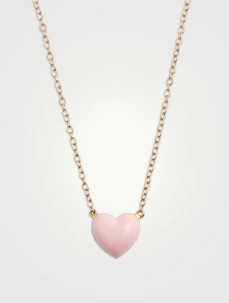 14K Gold Enamel Heart Necklace