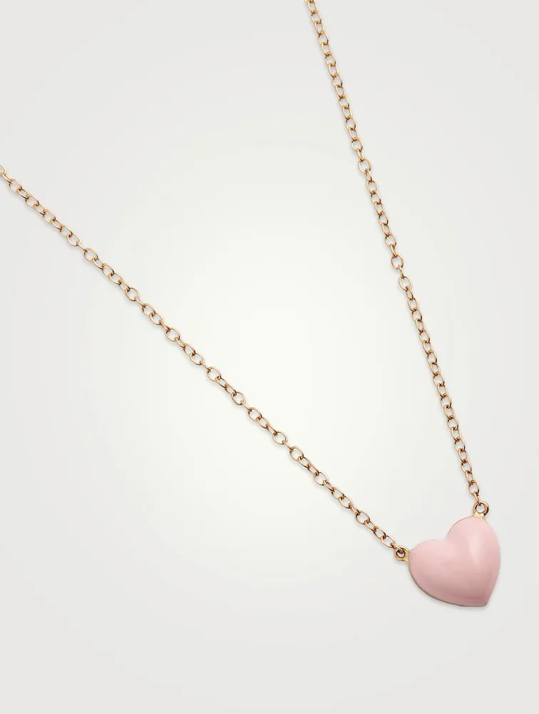 14K Gold Enamel Heart Necklace