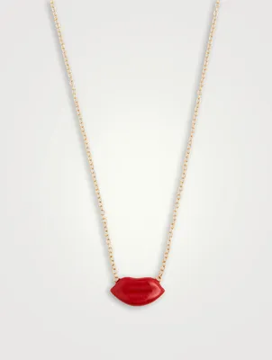 14K Gold Enamel Lip Necklace