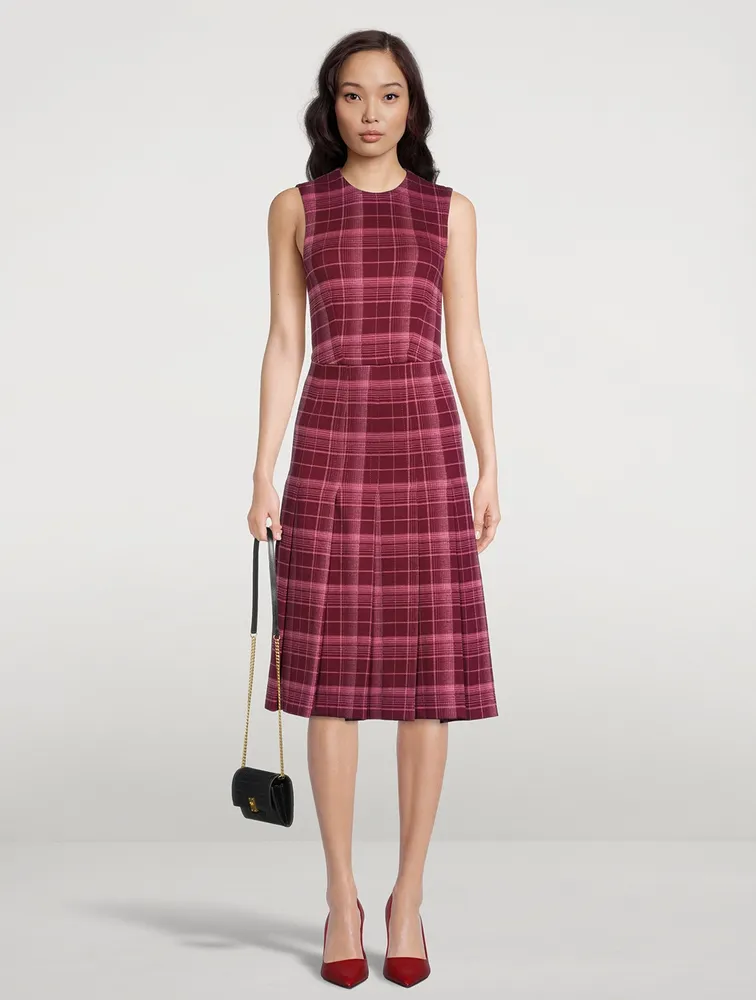 Sleeveless Midi Dress Plaid Print