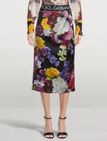 Logo-Band Satin Midi Skirt Mixed-Floral Print