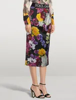 Logo-Band Satin Midi Skirt Mixed-Floral Print