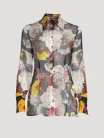 Silk Chiffon Shirt Mixed-Floral Print