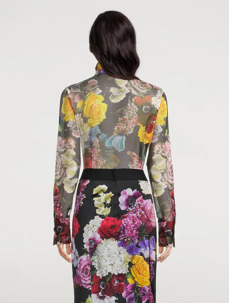 Silk Chiffon Shirt Mixed-Floral Print