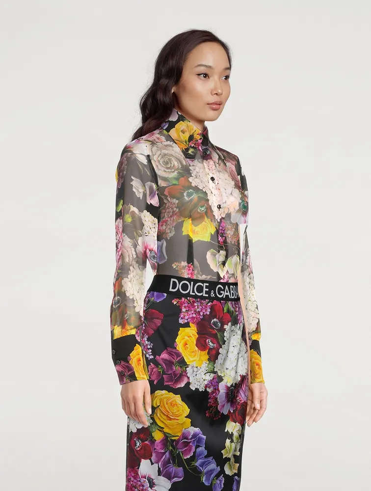 Silk Chiffon Shirt Mixed-Floral Print