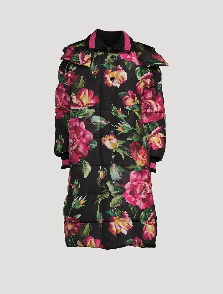 Oversized Down Puffer Jacket Floral Print