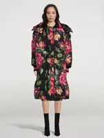 Oversized Down Puffer Jacket Floral Print