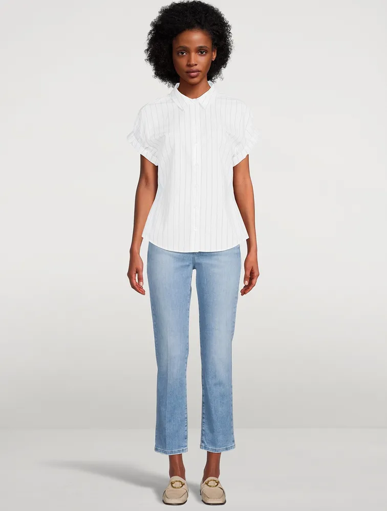 Rolled-Sleeve Shirt Stripe Print
