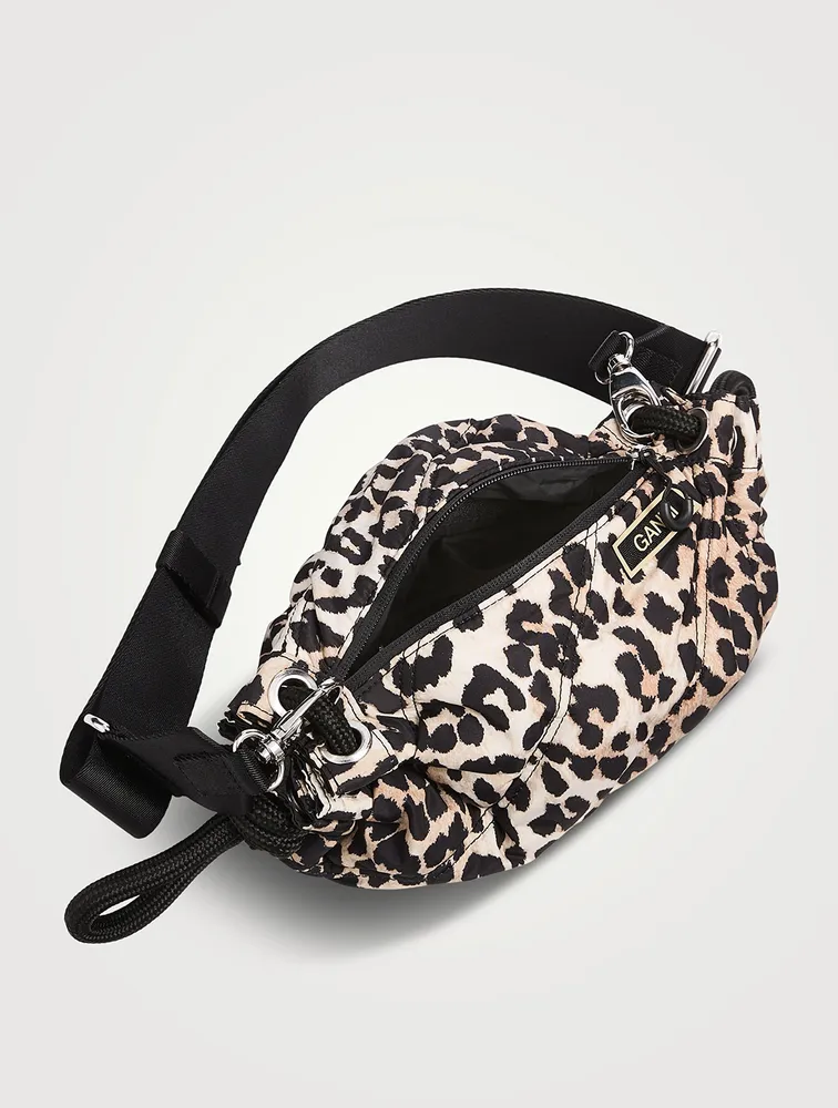 Quilted Recycled Tech Fabric Duffle Bag In Leopard Print