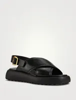 Leather Crisscross Slingback Platform Sandals