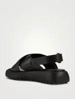 Leather Crisscross Slingback Platform Sandals