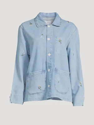 Everlee Floral-Embroidered Denim Jacket