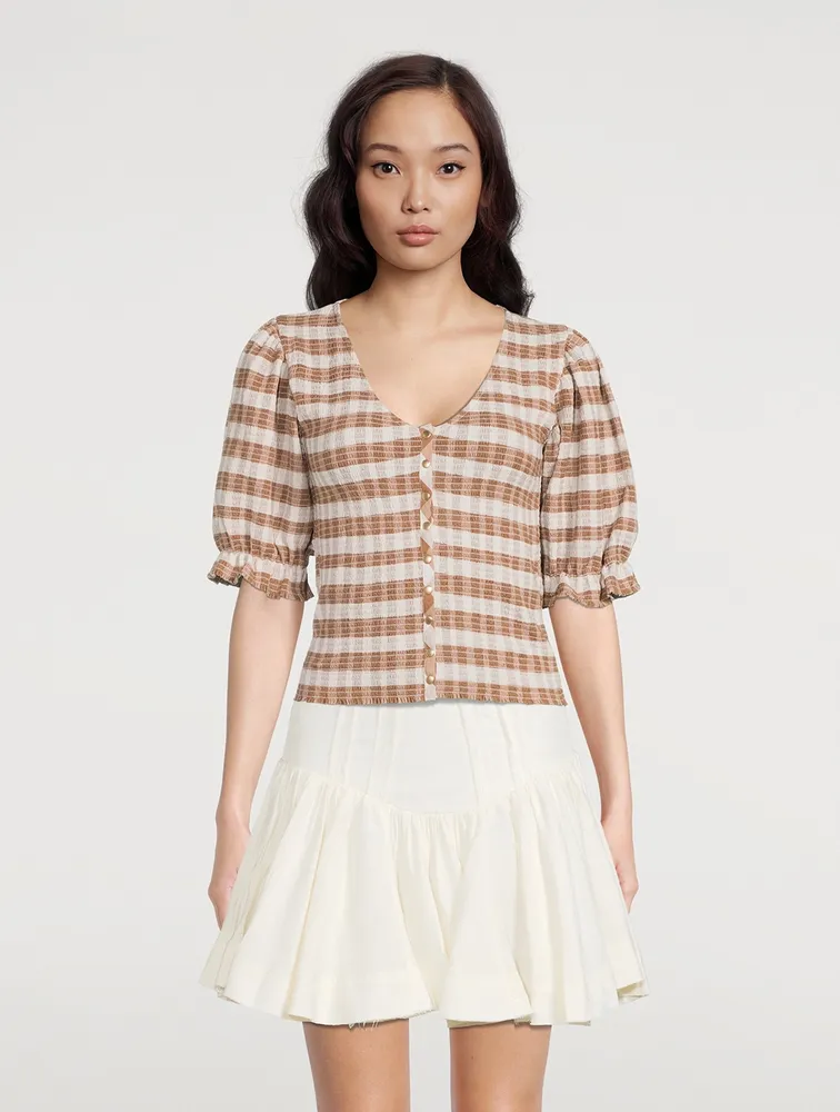 Laila Smocked Corset Top In Gingham Print