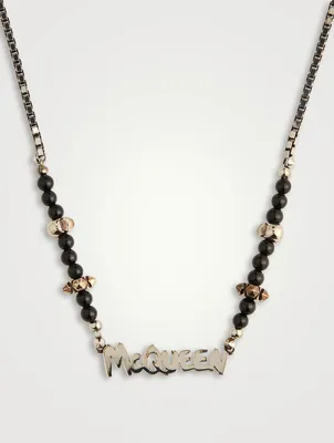 Graffiti Logo Cut-Out Beaded Necklace