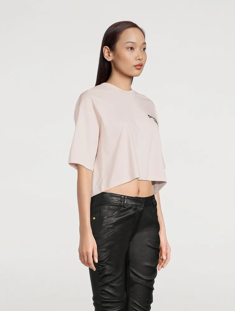 Flocked Logo Cropped T-Shirt