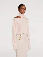 Cut-Out Cropped Ribbed Turtleneck Sweater