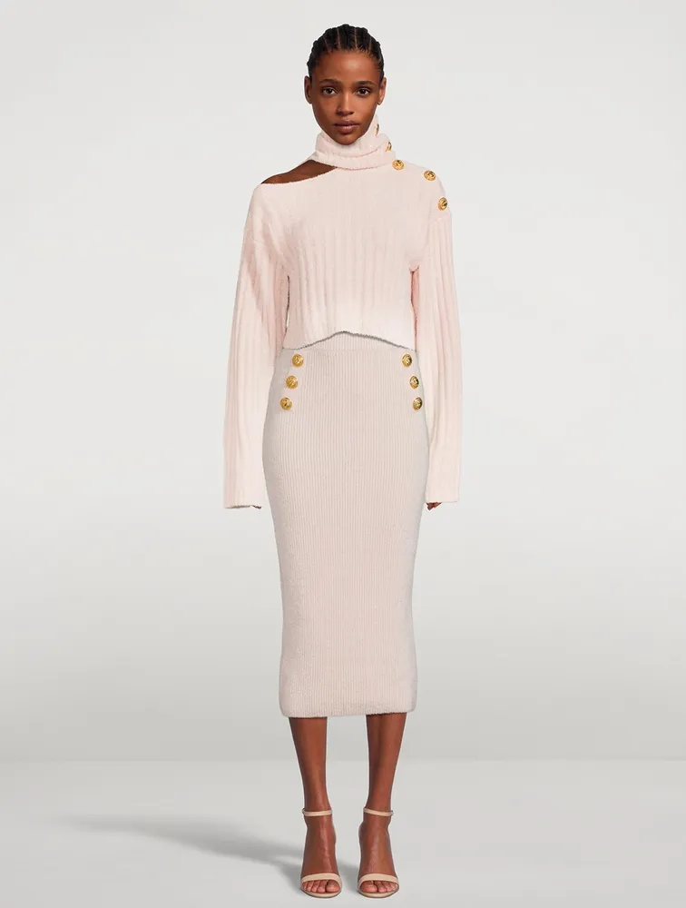 Cut-Out Cropped Ribbed Turtleneck Sweater