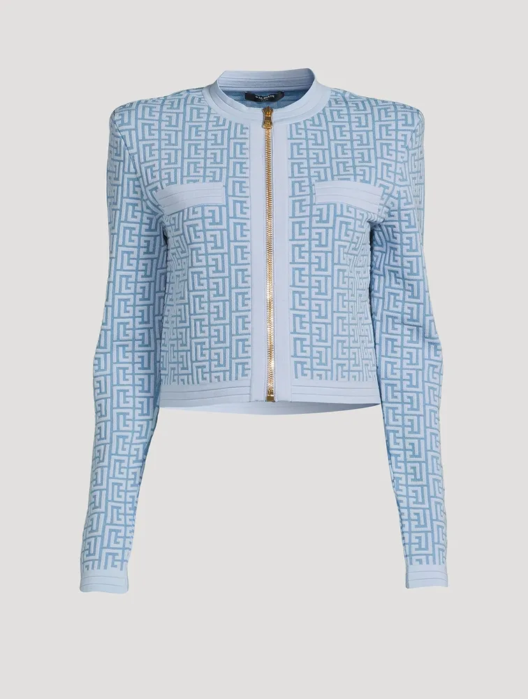 Monogram Jacquard Zip-Front Cardigan