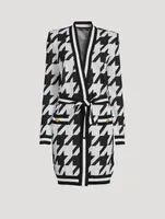 Belted Houndstooth Jacquard Cardigan