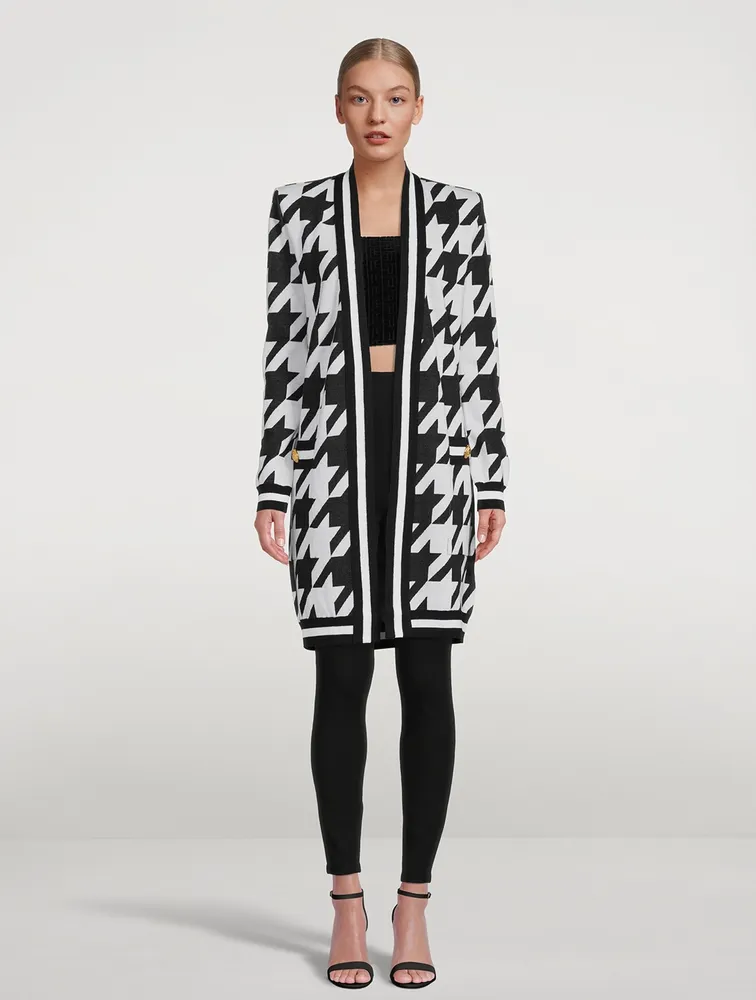 Belted Houndstooth Jacquard Cardigan