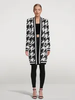 Belted Houndstooth Jacquard Cardigan