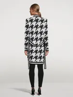 Belted Houndstooth Jacquard Cardigan