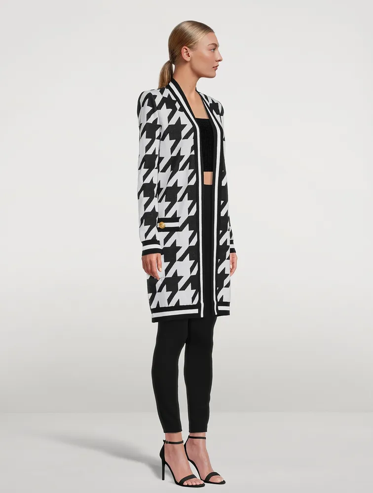 Belted Houndstooth Jacquard Cardigan