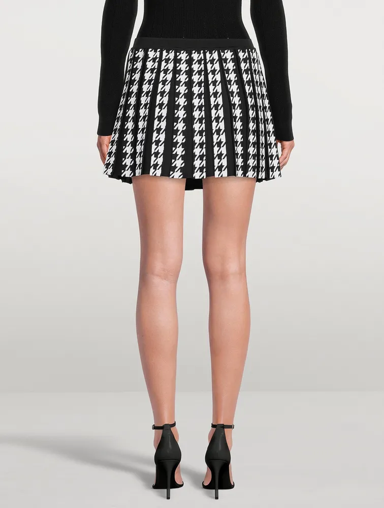 Houndstooth Pleated Mini Skirt