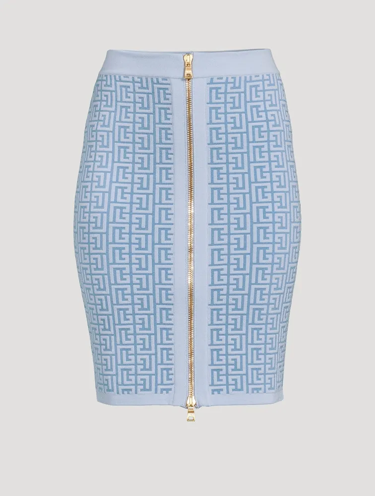 Monogram Jacquard Zip-Front Pencil Skirt