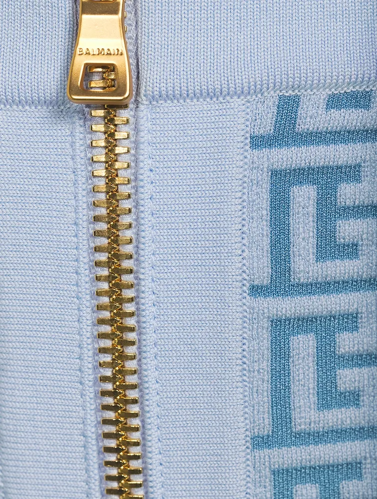 Monogram Jacquard Zip-Front Pencil Skirt