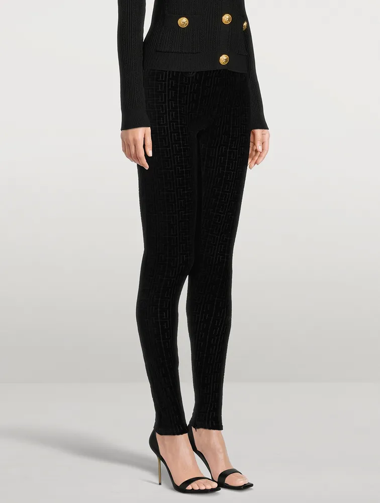 BALMAIN Monogram Velvet Leggings