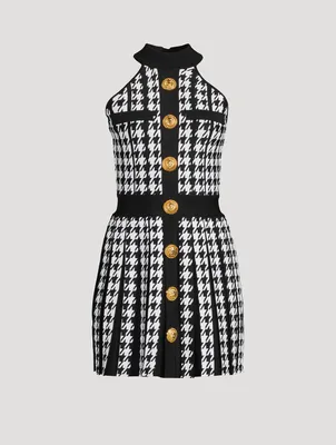 Houndstooth Pleated Mini Dress