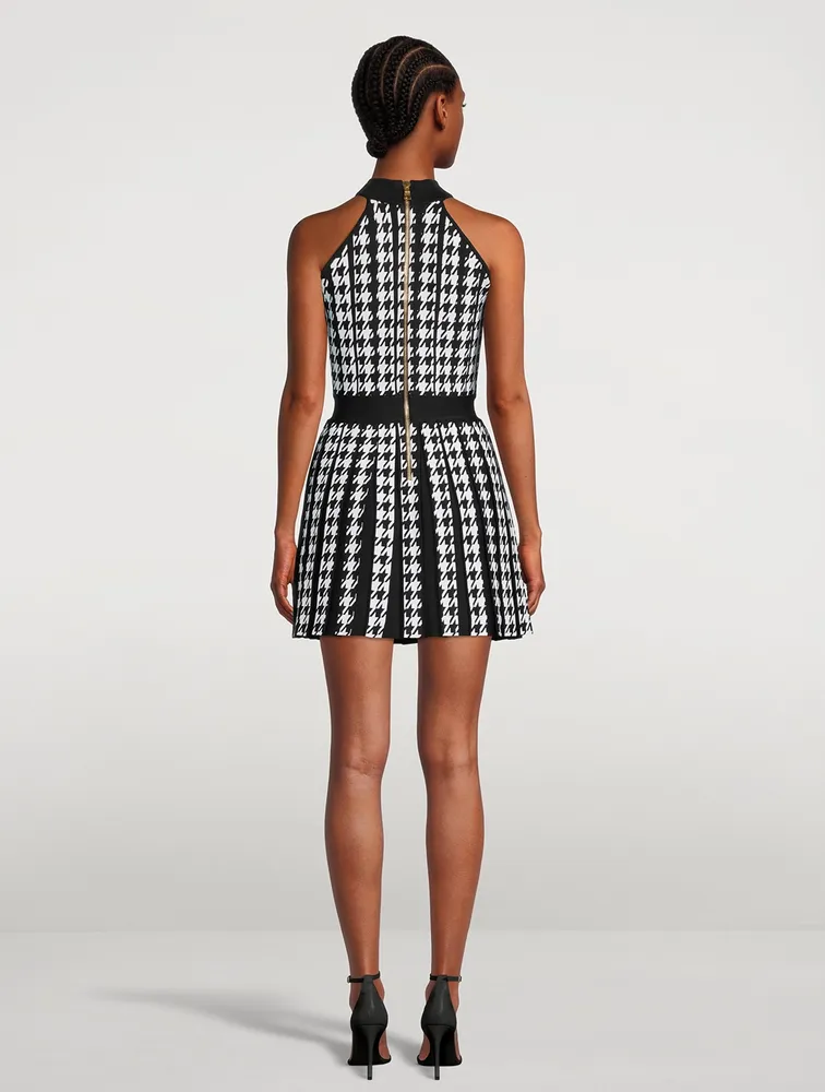 Houndstooth Pleated Mini Dress